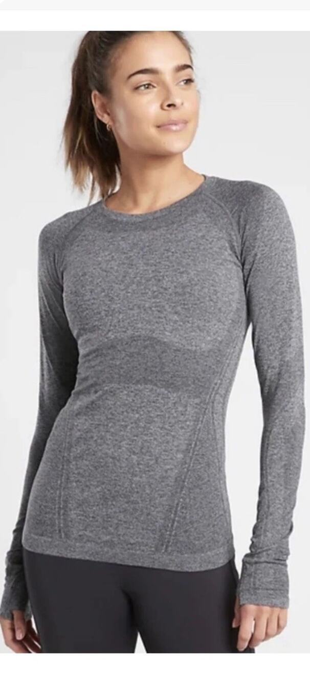 Athleta S Momentum Seamless Top Charcoal Heather Grey Small